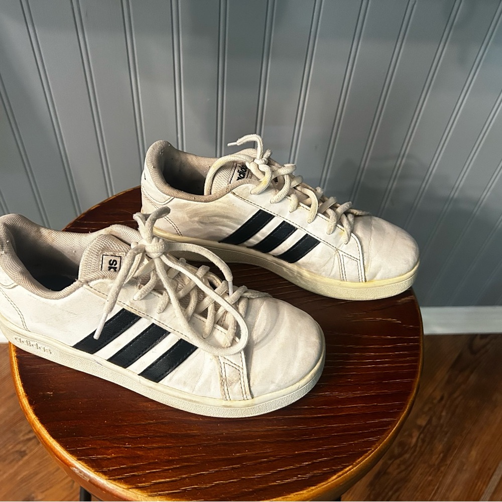 Adidas Men’s White Sneakers with Black Stripes